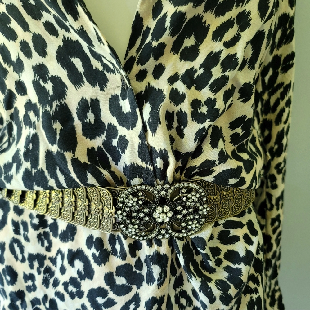 Vintage Silver Jeweled Scale Style Stretchy Elastic Belt 28"